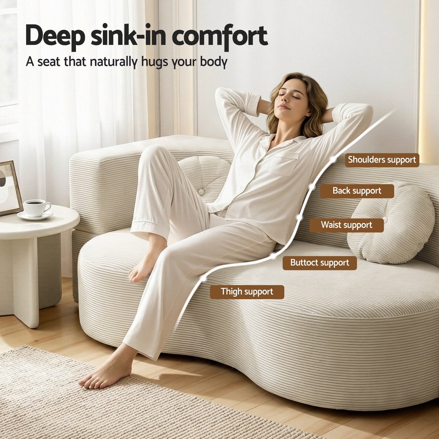 Artiss Folding Sofa Bed Floor Couch 2-in-1 Convertible Futon Loveseat Beige SB-B-SOFA-FD-BG