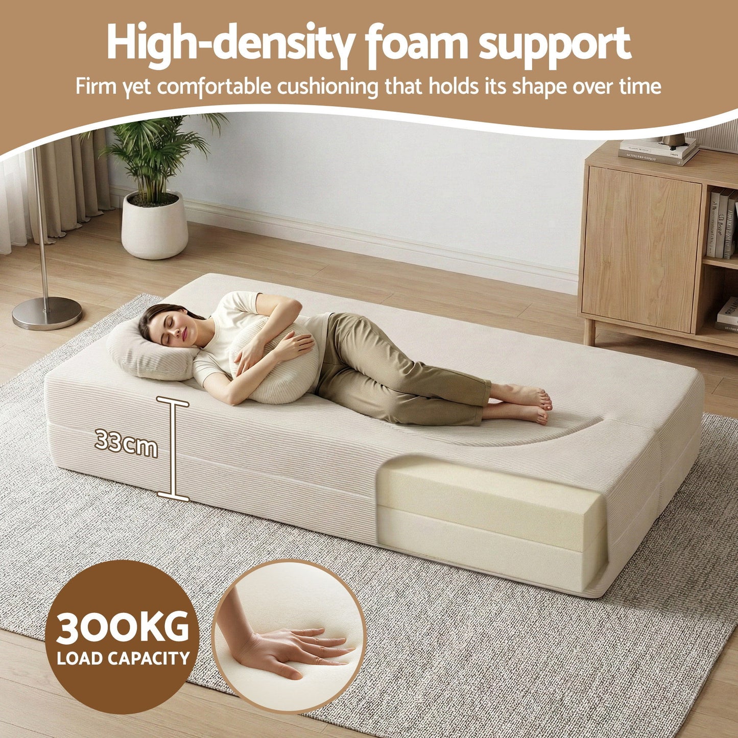 Artiss Folding Sofa Bed Floor Couch 2-in-1 Convertible Futon Loveseat Beige SB-B-SOFA-FD-BG