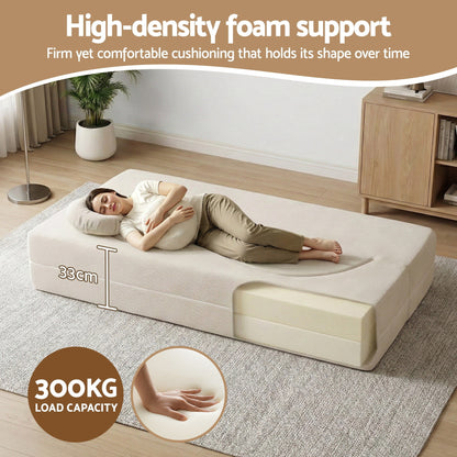 Artiss Folding Sofa Bed Floor Couch 2-in-1 Convertible Futon Loveseat Beige SB-B-SOFA-FD-BG