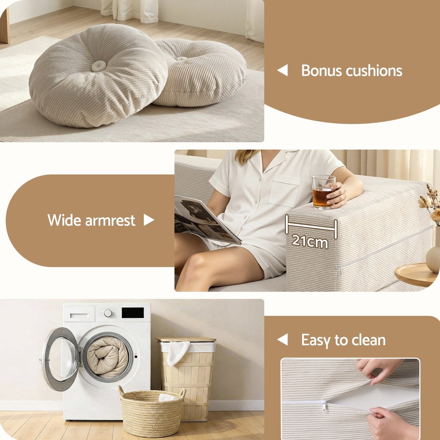 Artiss Folding Sofa Bed Floor Couch 2-in-1 Convertible Futon Loveseat Beige SB-B-SOFA-FD-BG