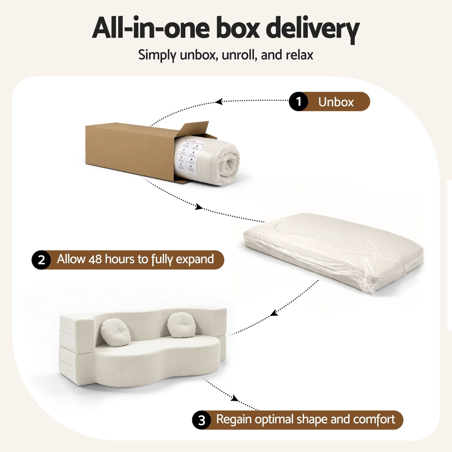 Artiss Folding Sofa Bed Floor Couch 2-in-1 Convertible Futon Loveseat Beige SB-B-SOFA-FD-BG