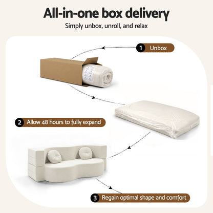 Artiss Folding Sofa Bed Floor Couch 2-in-1 Convertible Futon Loveseat Beige SB-B-SOFA-FD-BG