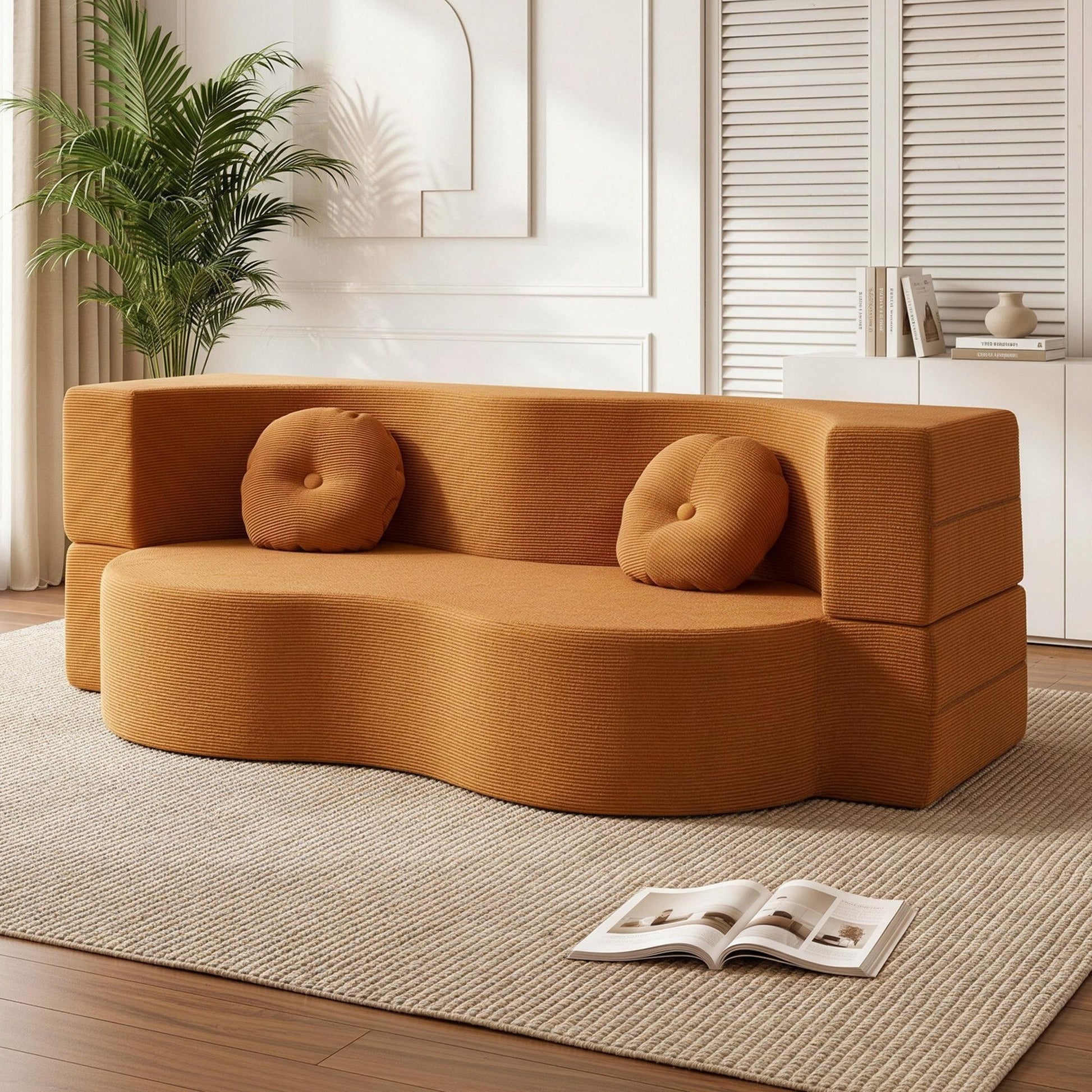 Artiss Folding Sofa Bed Floor Couch 2-in-1 Convertible Futon Loveseat Orange SB-B-SOFA-FD-OR
