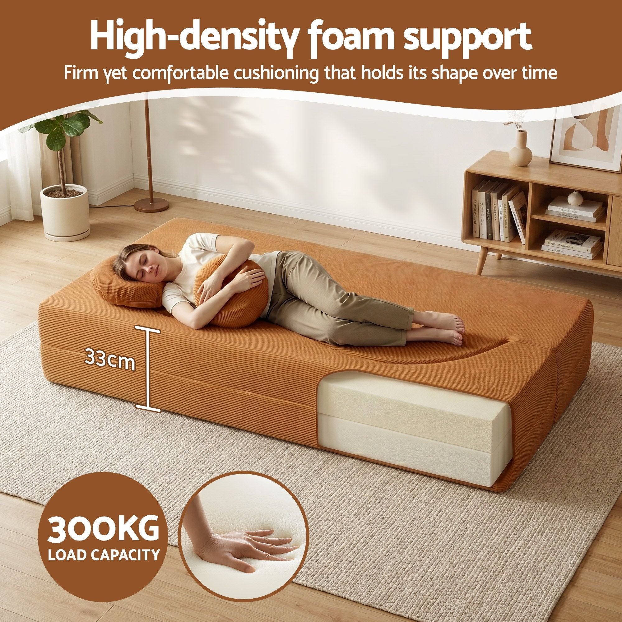 Artiss Folding Sofa Bed Floor Couch 2-in-1 Convertible Futon Loveseat Orange