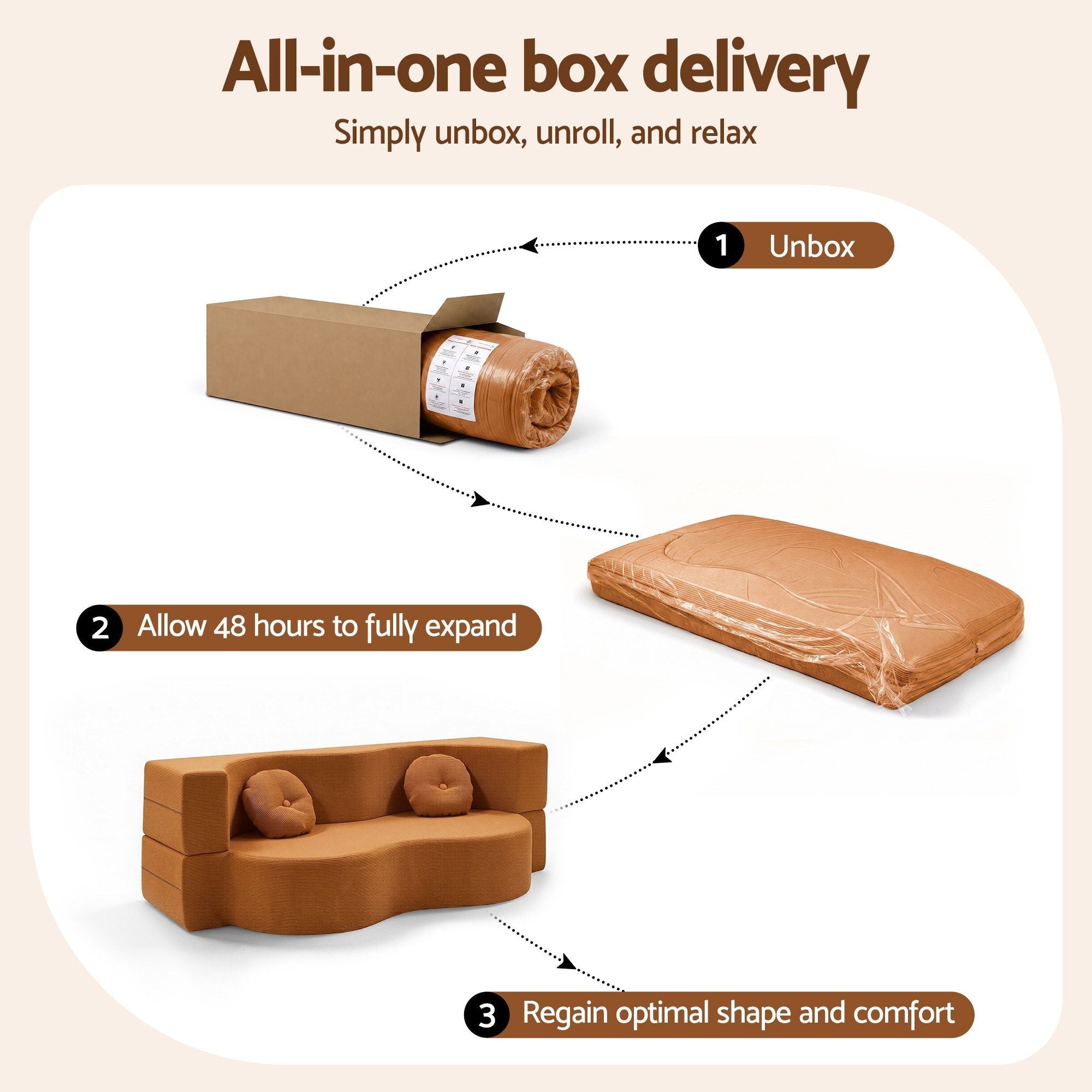 Artiss Folding Sofa Bed Floor Couch 2-in-1 Convertible Futon Loveseat Orange