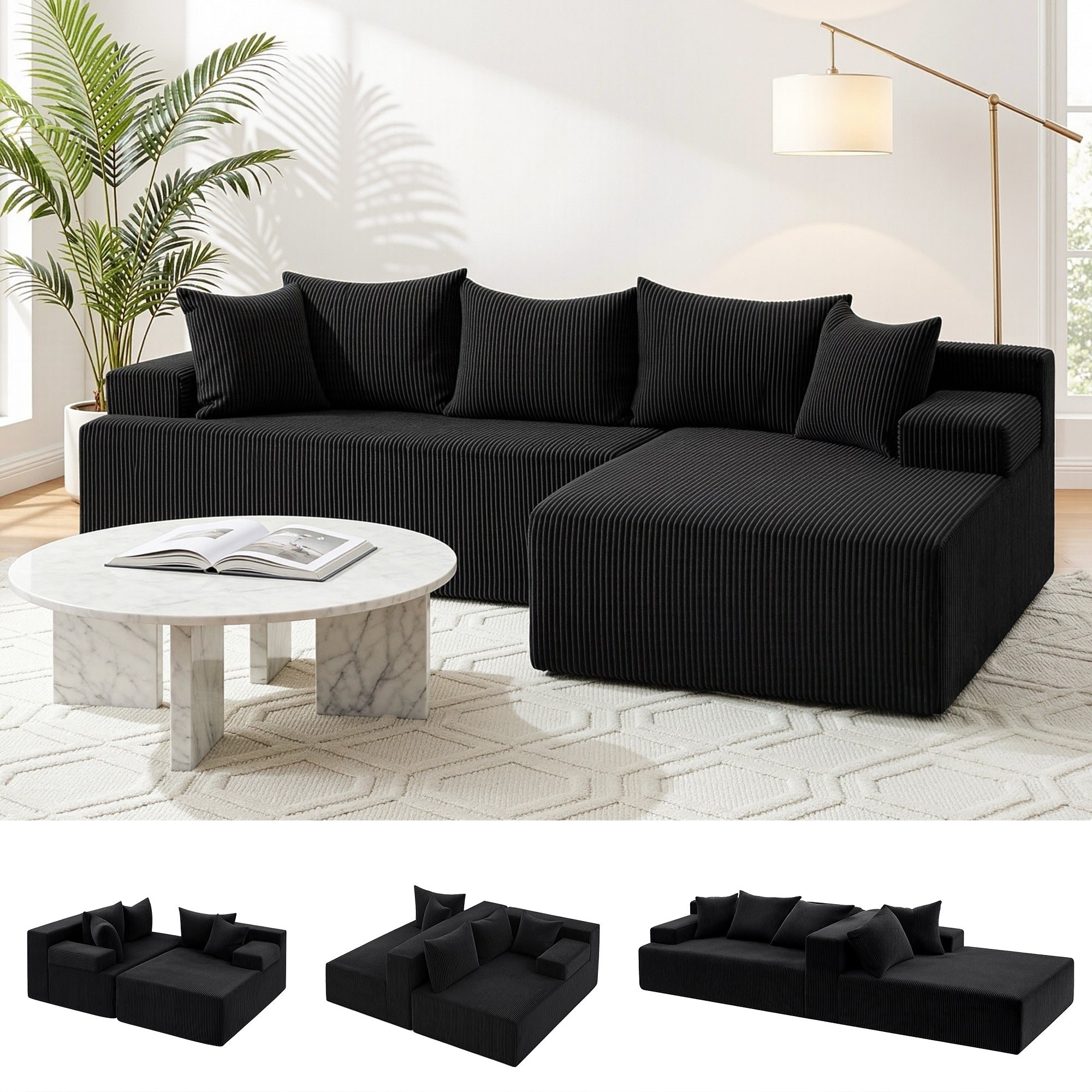 Artiss Modular Sectional Sofa Bed Convertible L-Shaped Couch with Deep Seat for Living Room SB-B-SOFA-L-BK-AB