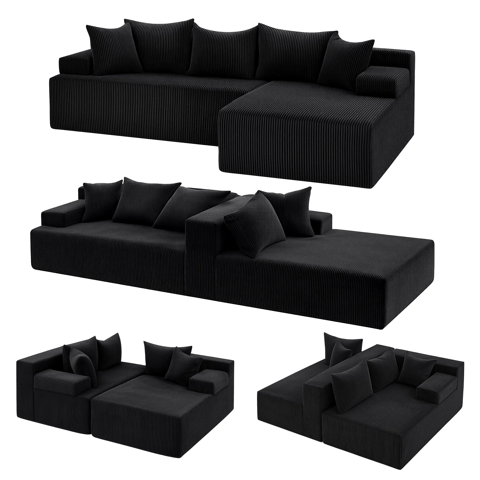 Artiss Modular Sectional Sofa Bed Convertible L-Shaped Couch with Deep Seat for Living Room SB-B-SOFA-L-BK-AB