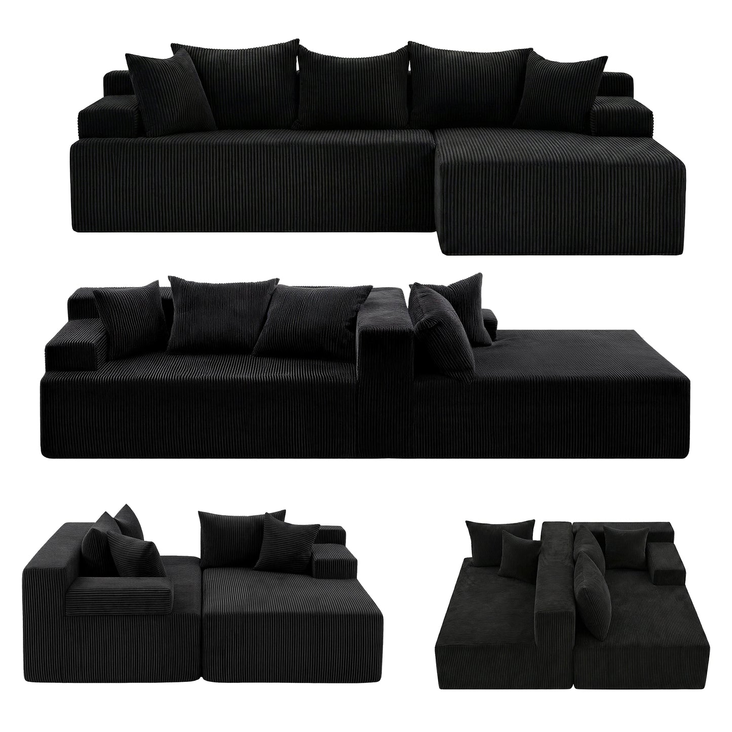 Artiss Modular Sectional Sofa Bed Convertible L-Shaped Couch with Deep Seat for Living Room SB-B-SOFA-L-BK-AB