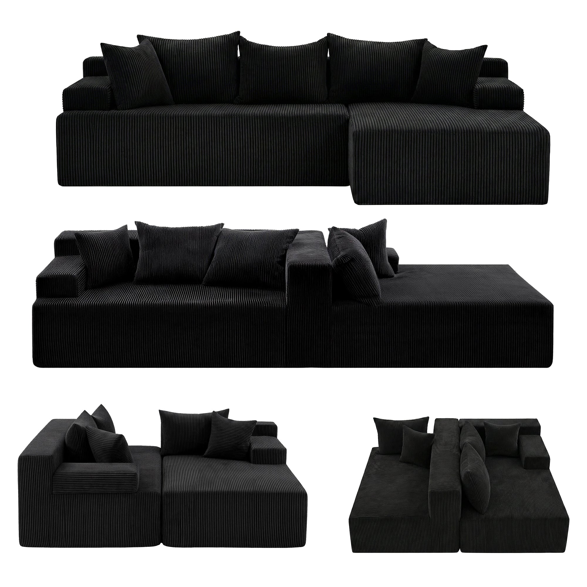 Artiss Modular Sectional Sofa Bed Convertible L-Shaped Couch with Deep Seat for Living Room SB-B-SOFA-L-BK-AB