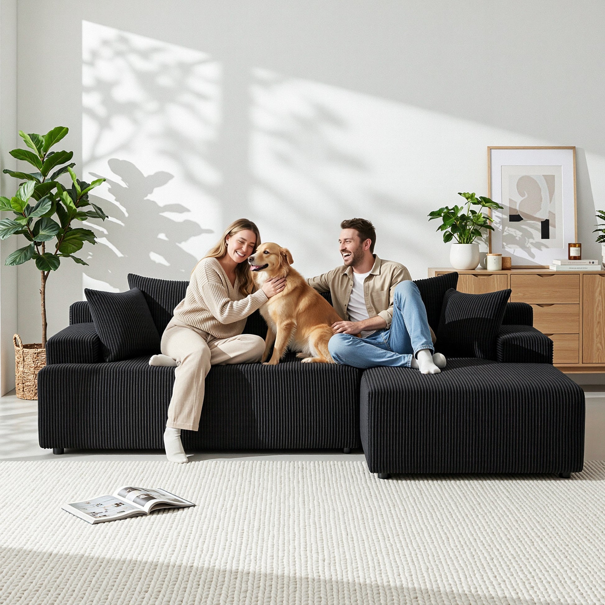 Artiss Modular Sectional Sofa Bed Convertible L-Shaped Couch with Deep Seat for Living Room SB-B-SOFA-L-BK-AB
