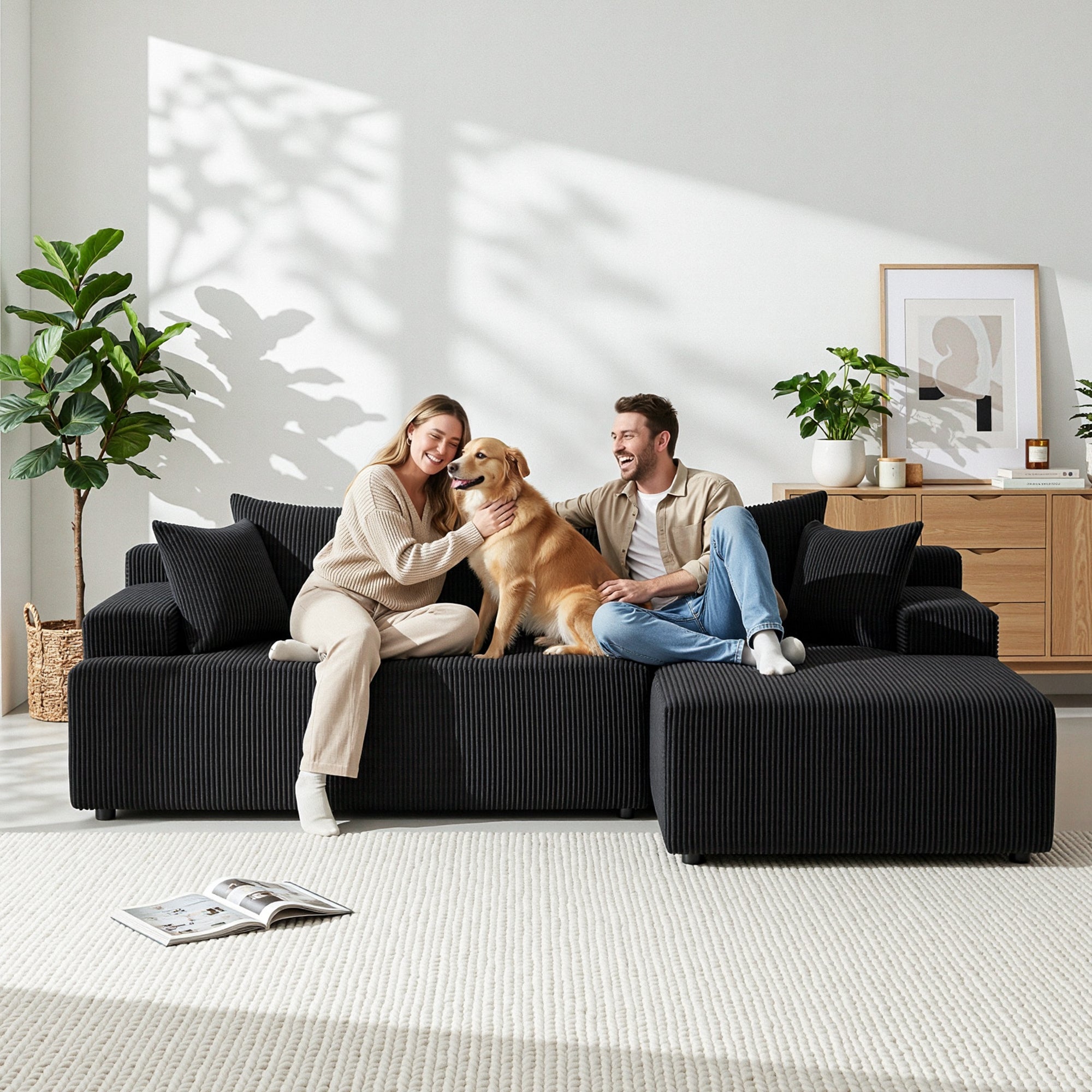 Artiss Modular Sectional Sofa Bed Convertible L-Shaped Couch with Deep Seat for Living Room SB-B-SOFA-L-BK-AB
