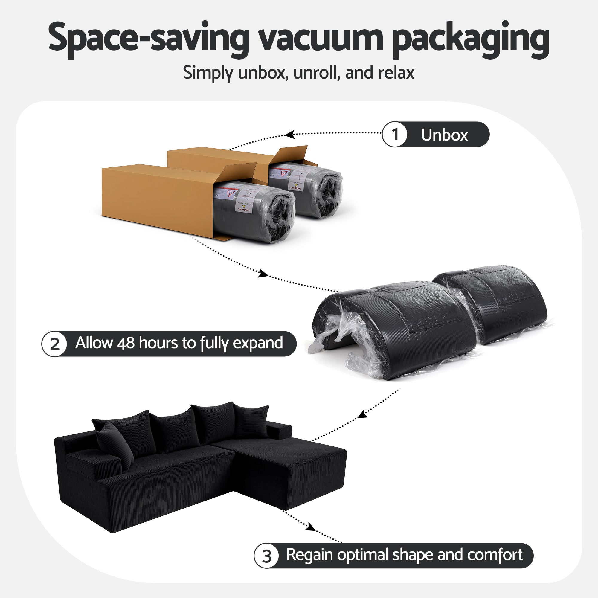 Artiss Modular Sectional Sofa Bed Convertible L-Shaped Couch with Deep Seat for Living Room SB-B-SOFA-L-BK-AB