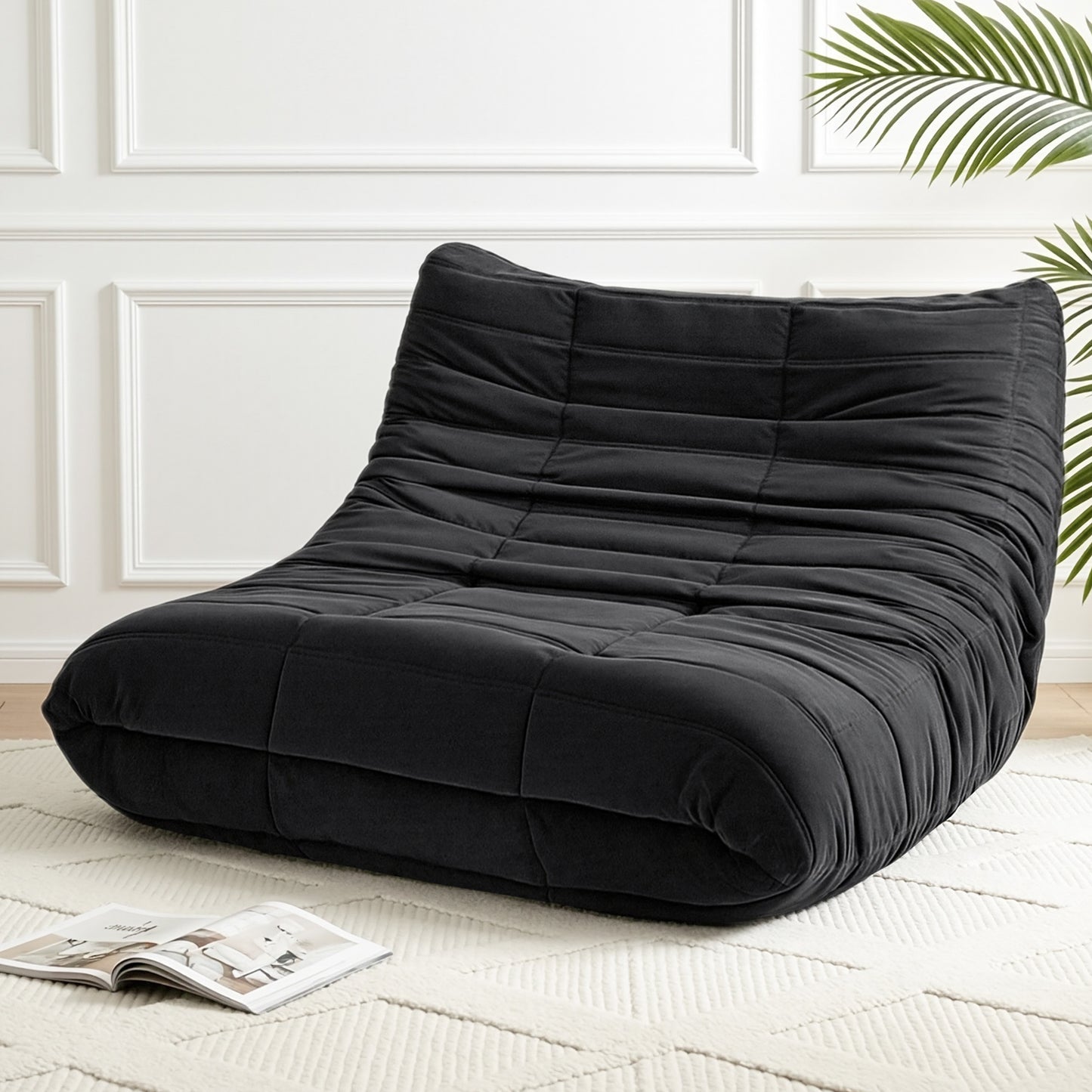 Artiss Lazy Sofa 2 Seaters Accent Caterpillar Chair Floor Couch Armless Lounge SB-B-TWIN-LZSF-BK