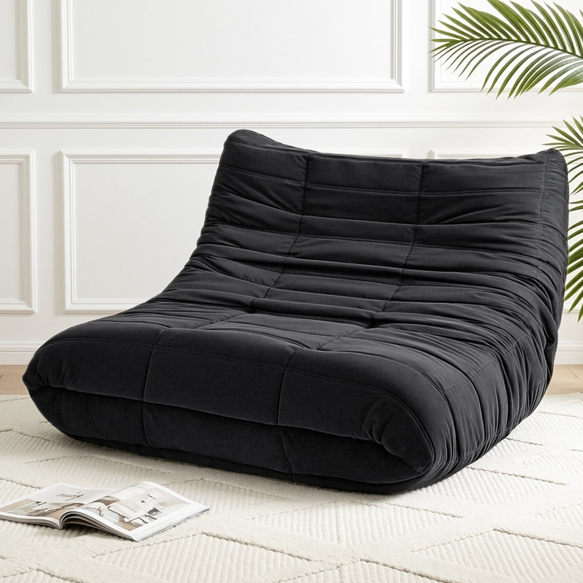 Artiss Lazy Sofa 2 Seaters Accent Caterpillar Chair Floor Couch Armless Lounge SB-B-TWIN-LZSF-BK
