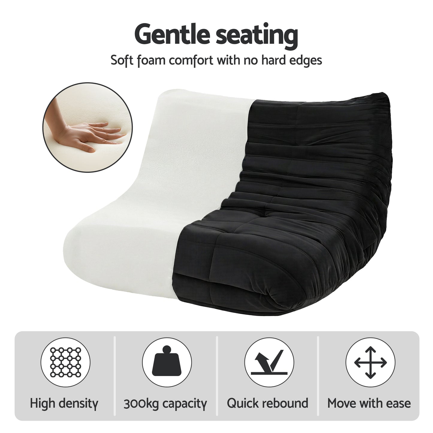 Artiss Lazy Sofa 2 Seaters Accent Caterpillar Chair Floor Couch Armless Lounge SB-B-TWIN-LZSF-BK