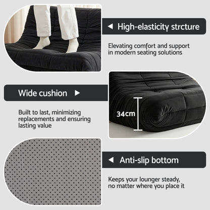 Artiss Lazy Sofa 2 Seaters Accent Caterpillar Chair Floor Couch Armless Lounge SB-B-TWIN-LZSF-BK