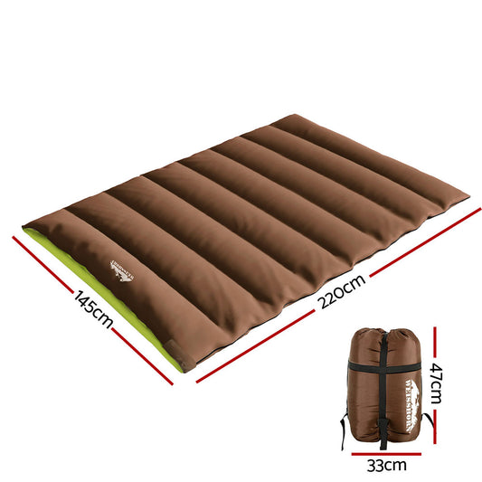 Weisshorn Sleeping Bag Double Bags Thermal Camping Hiking Tent Brown -5 degrees C SB-C-Q-220-BR