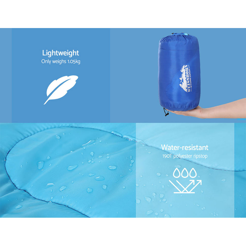 Weisshorn Sleeping Bag Kids Single 172cm Thermal Camping Hiking Blue SB-CHILD-L-BL