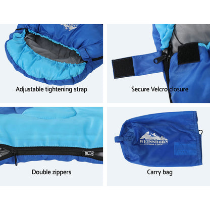 Weisshorn Sleeping Bag Kids Single 172cm Thermal Camping Hiking Blue SB-CHILD-L-BL