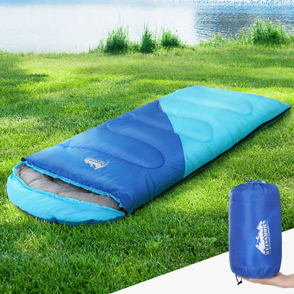 Weisshorn Sleeping Bag Kids Single 172cm Thermal Camping Hiking Blue SB-CHILD-L-BL