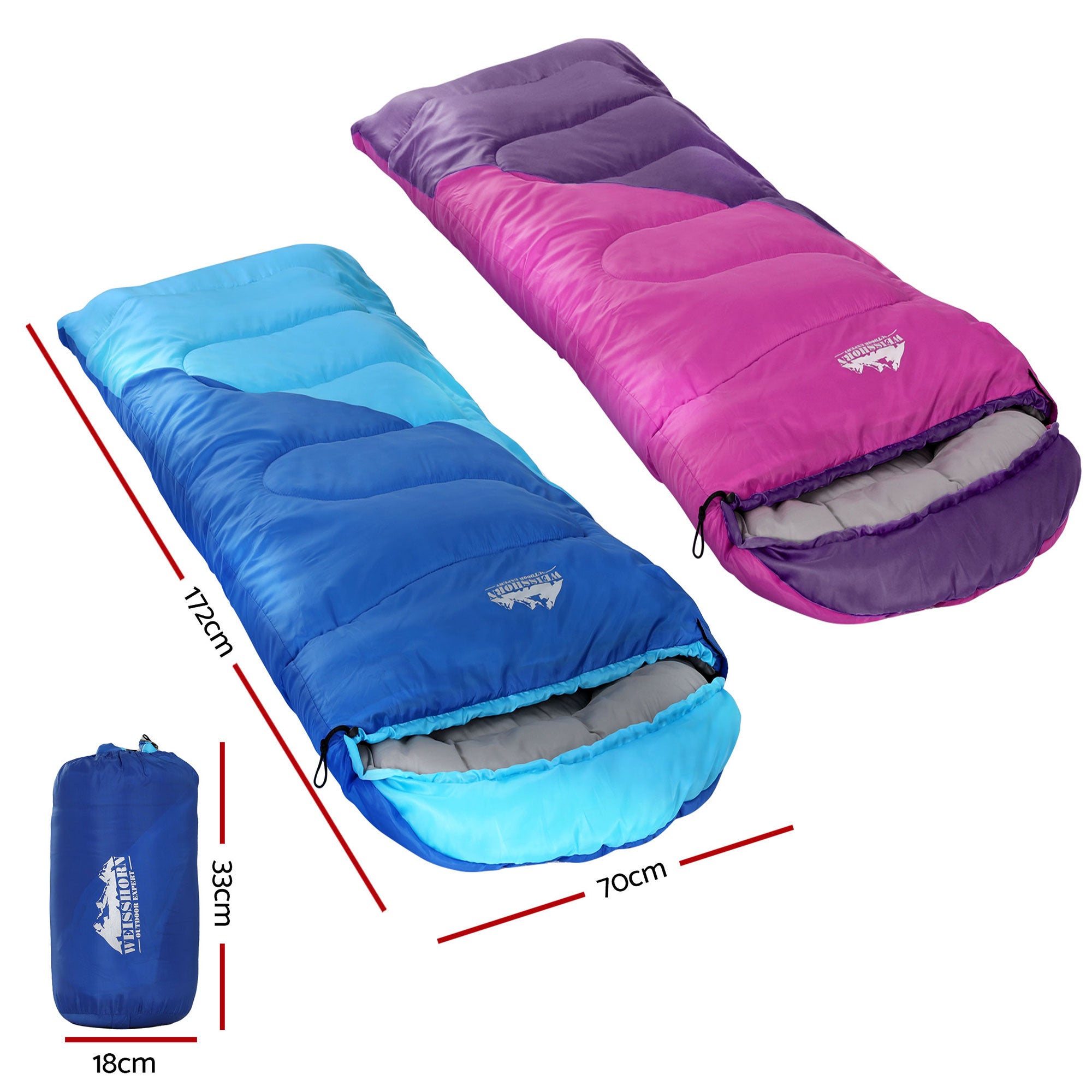 Weisshorn Sleeping Bag Set of 2 Kids Single 172cm Thermal Camping Hiking SB-CHILD-L-BLPK