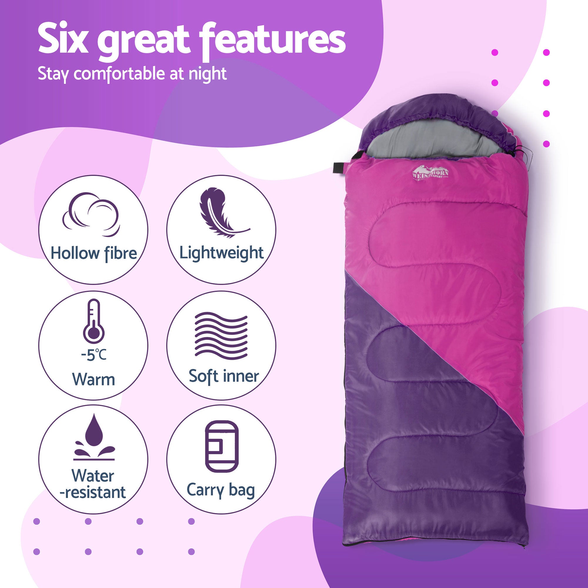 Weisshorn Sleeping Bag Set of 2 Kids Single 172cm Thermal Camping Hiking SB-CHILD-L-BLPK