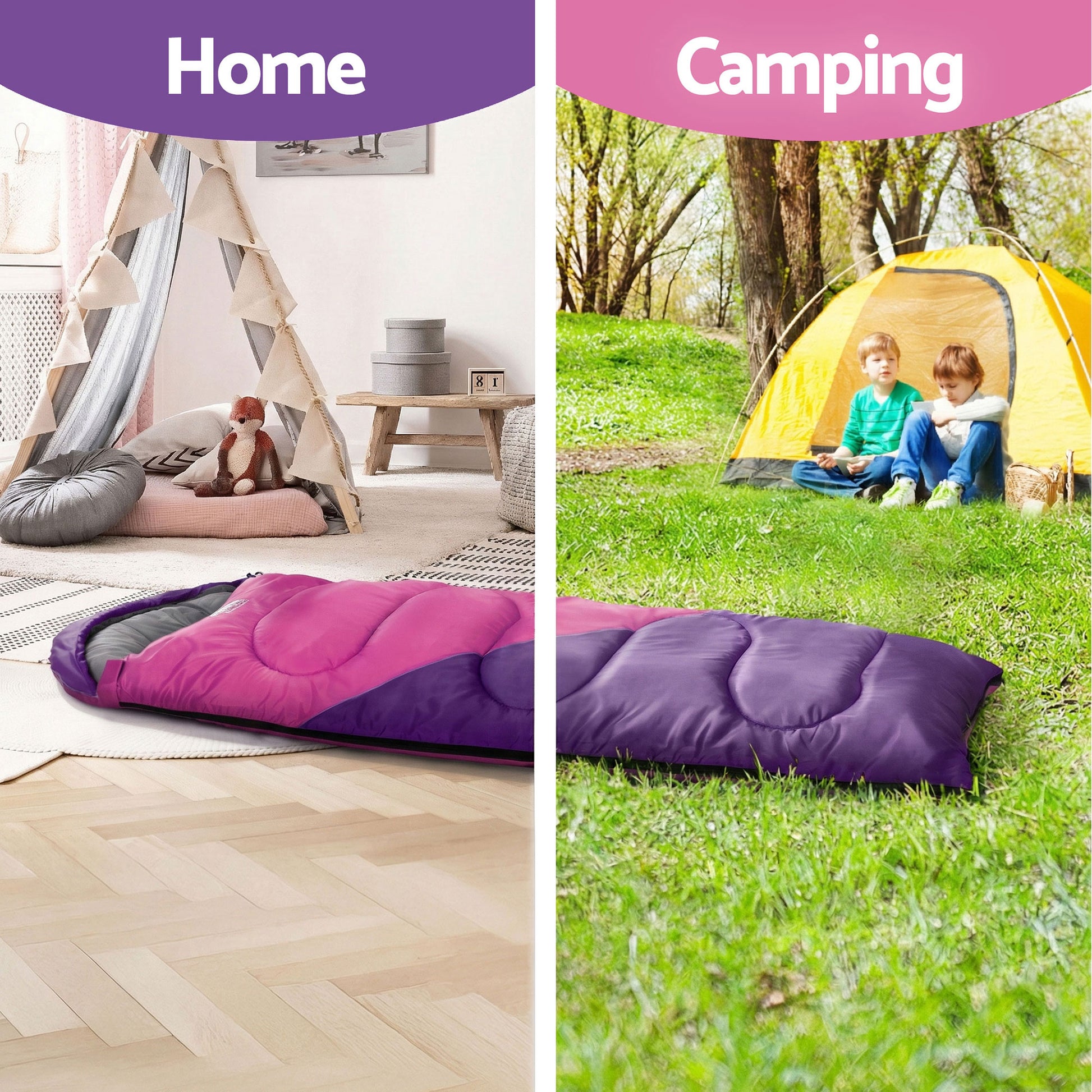 Weisshorn Sleeping Bag Set of 2 Kids Single 172cm Thermal Camping Hiking SB-CHILD-L-BLPK