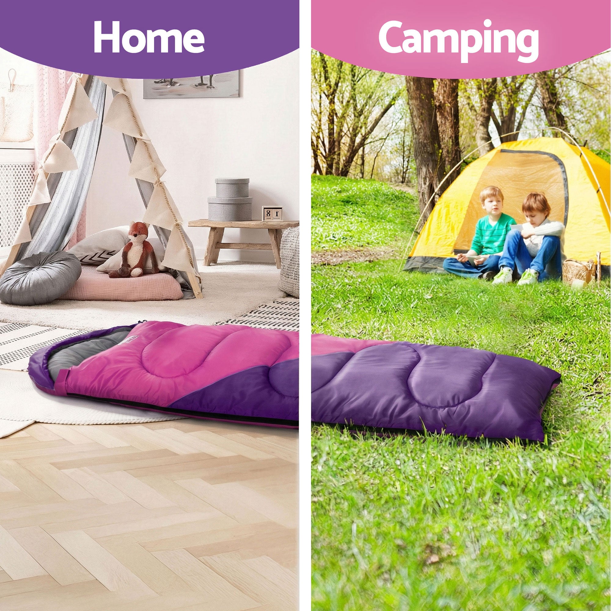 Weisshorn Sleeping Bag Set of 2 Kids Single 172cm Thermal Camping Hiking SB-CHILD-L-BLPK