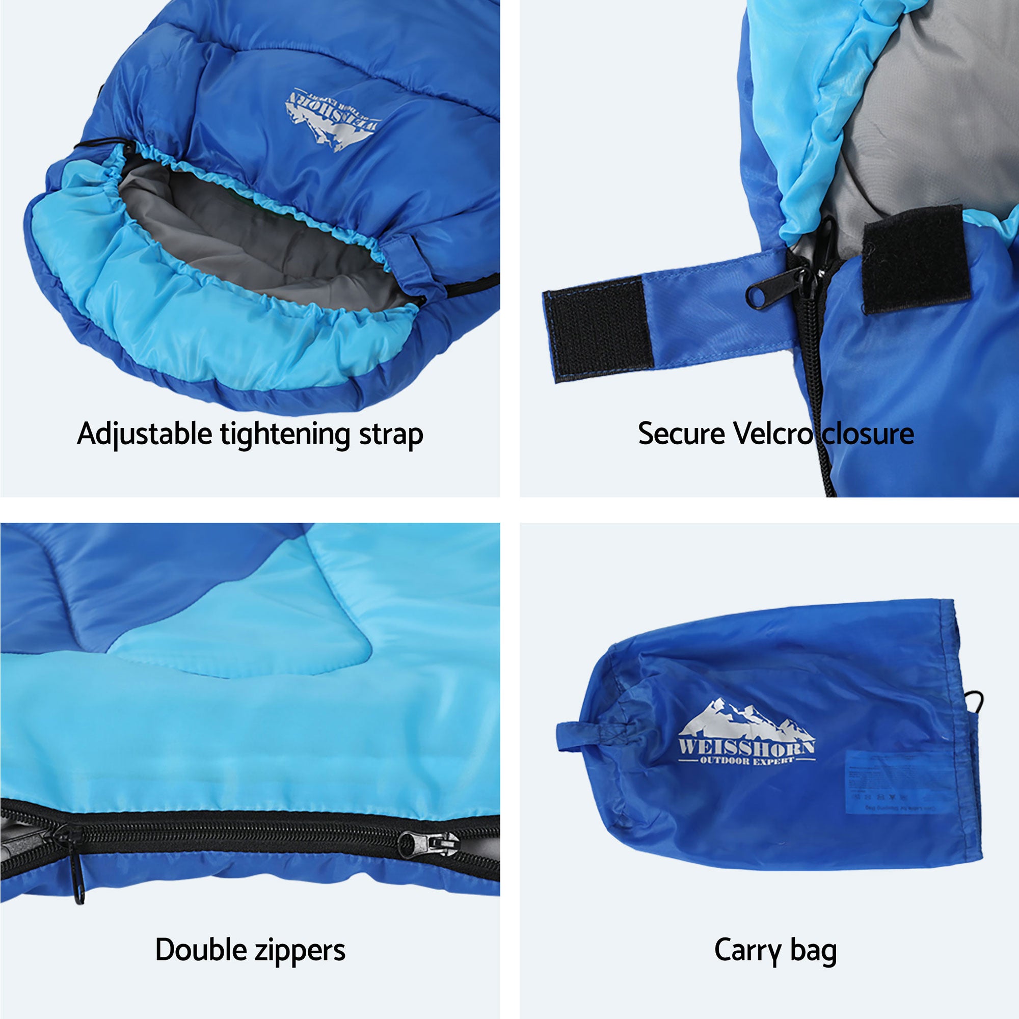 Weisshorn Sleeping Bag Set of 2 Kids Single 172cm Thermal Camping Hiking SB-CHILD-L-BLPK