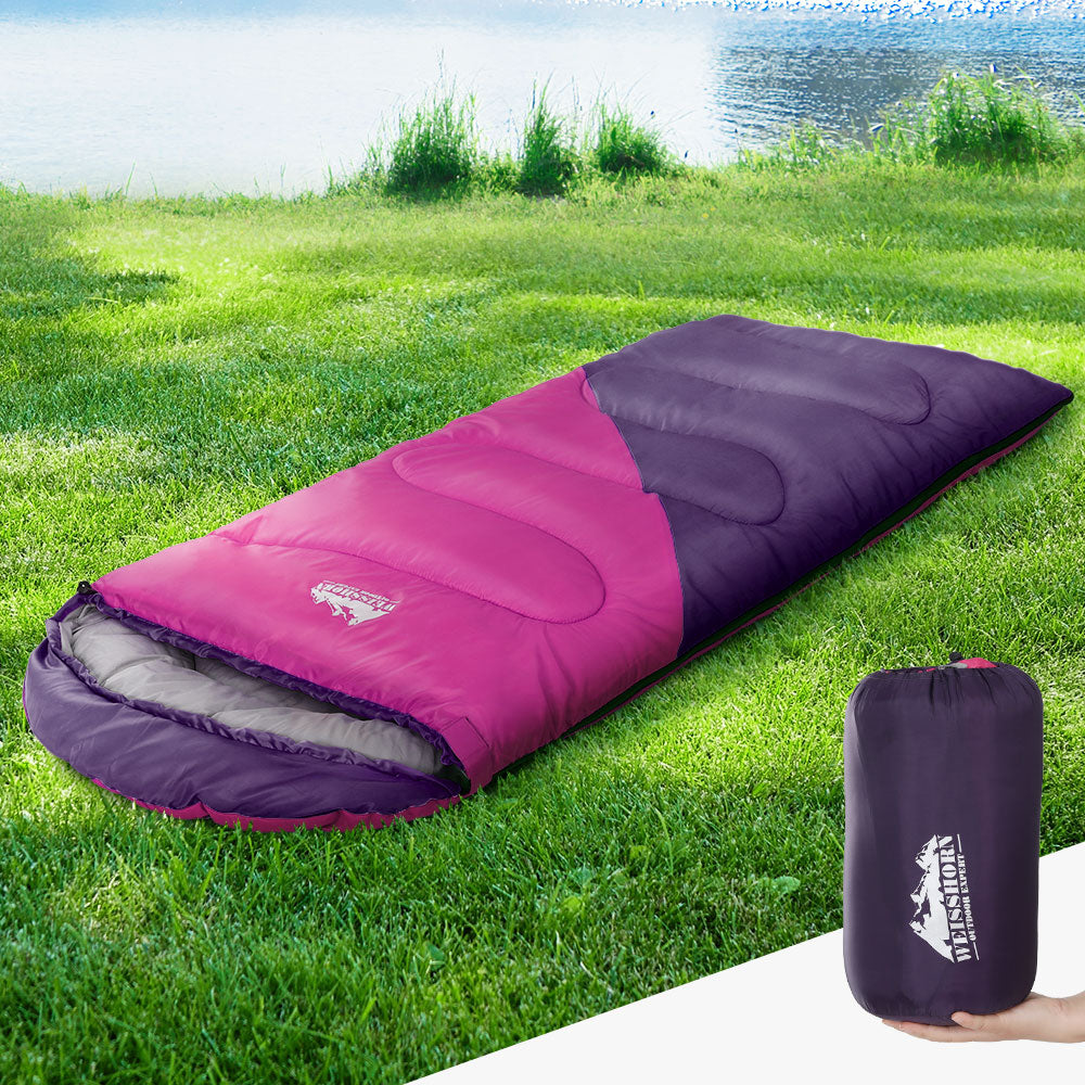 Weisshorn Sleeping Bag Kids Single 172cm Thermal Camping Hiking Pink SB-CHILD-L-PK