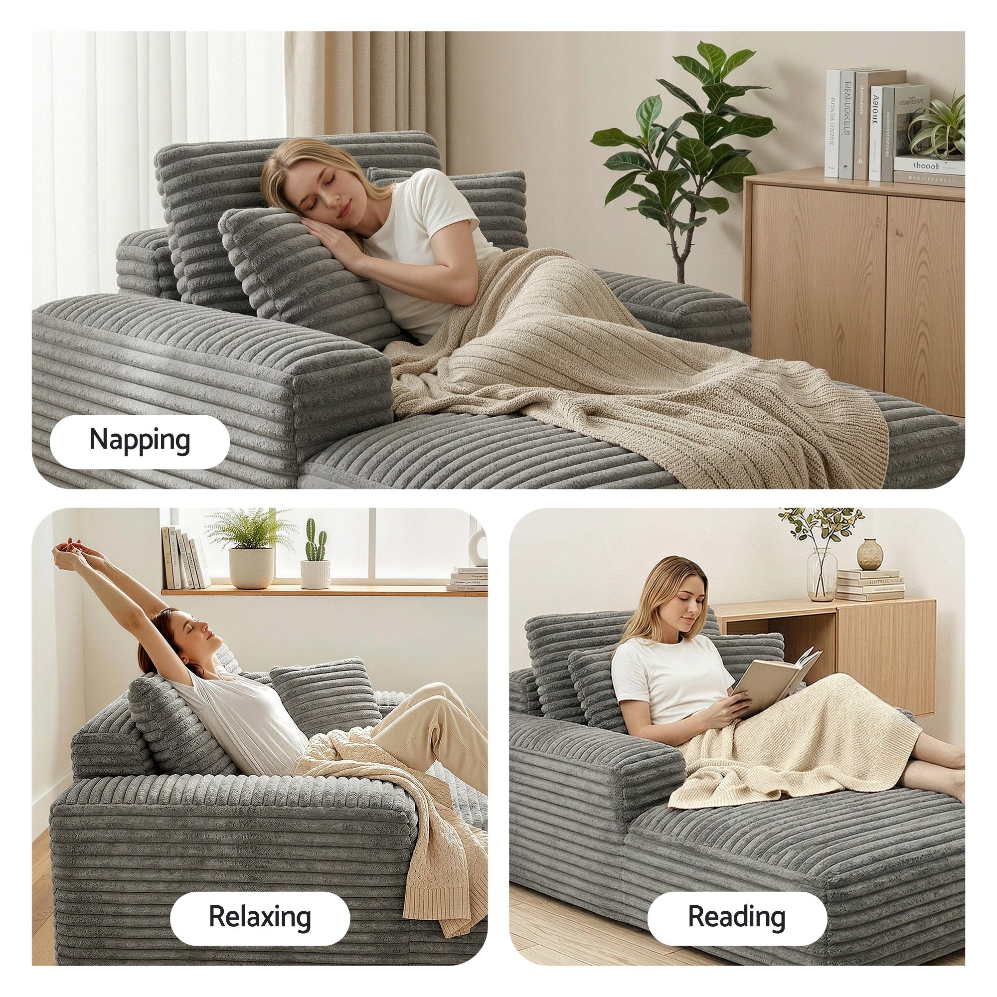 Artiss Sofa Bed Lounge Chair Recliner Couch Reading Chairs Sleeper Cloud Sofas SB-COMP-CHA-GREY