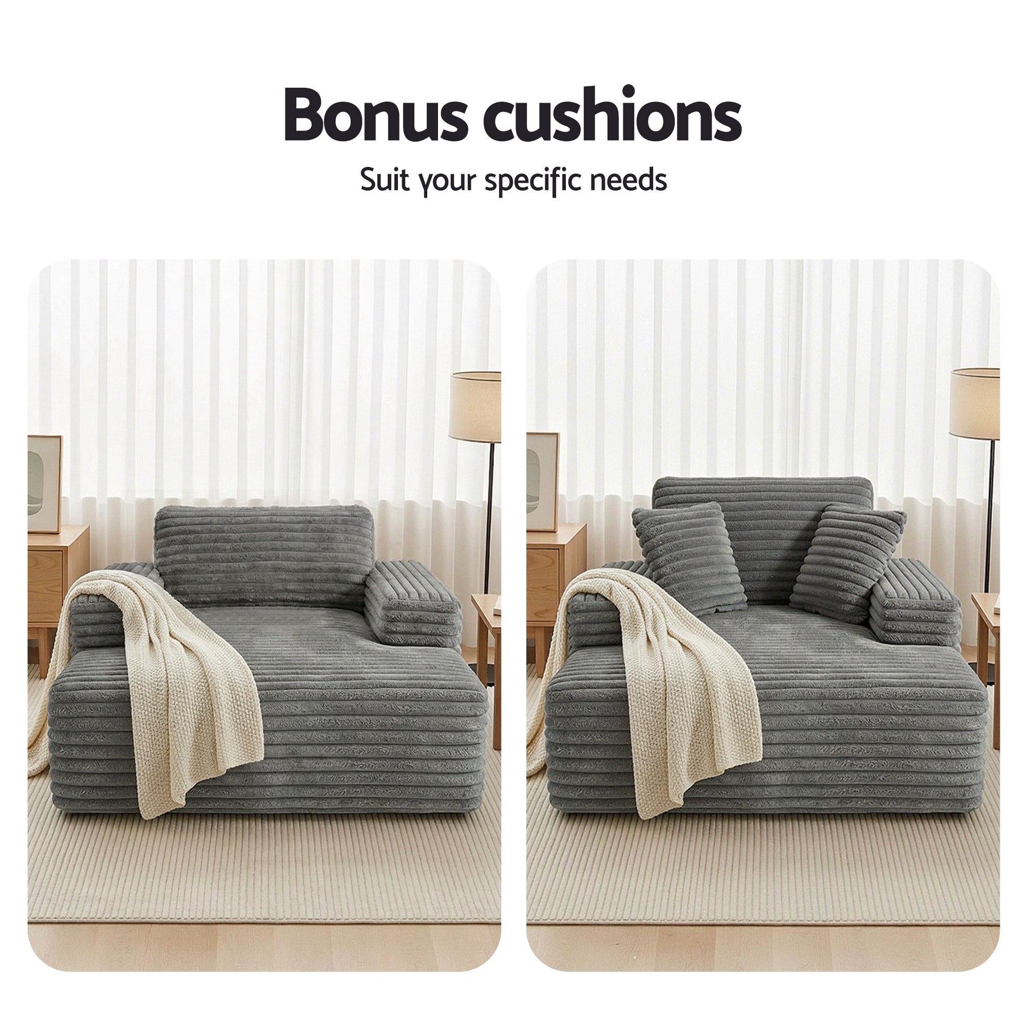 Artiss Sofa Bed Lounge Chair Recliner Couch Reading Chairs Sleeper Cloud Sofas SB-COMP-CHA-GREY