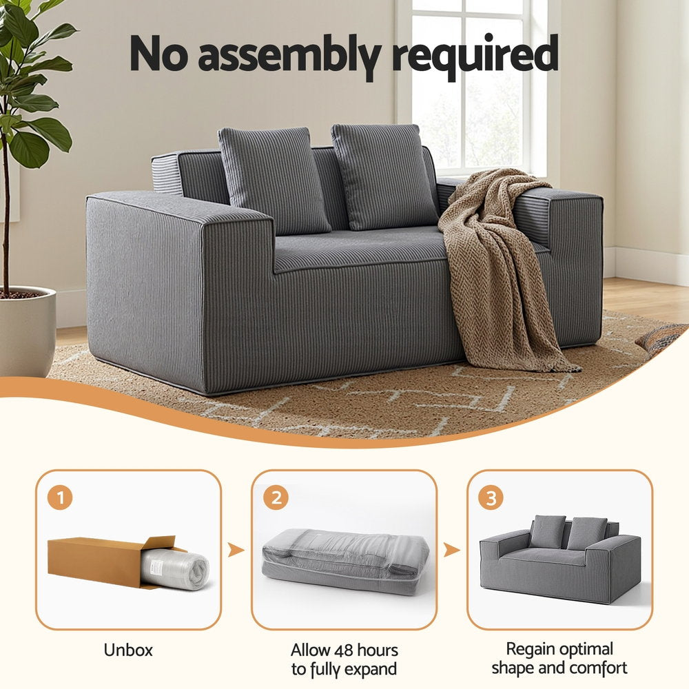 Artiss 2 Seater Sofa Loveseat Sofas Bed Couch No Assembly Corduroy Small Couches Apartement SB-COMP-CHA-GY