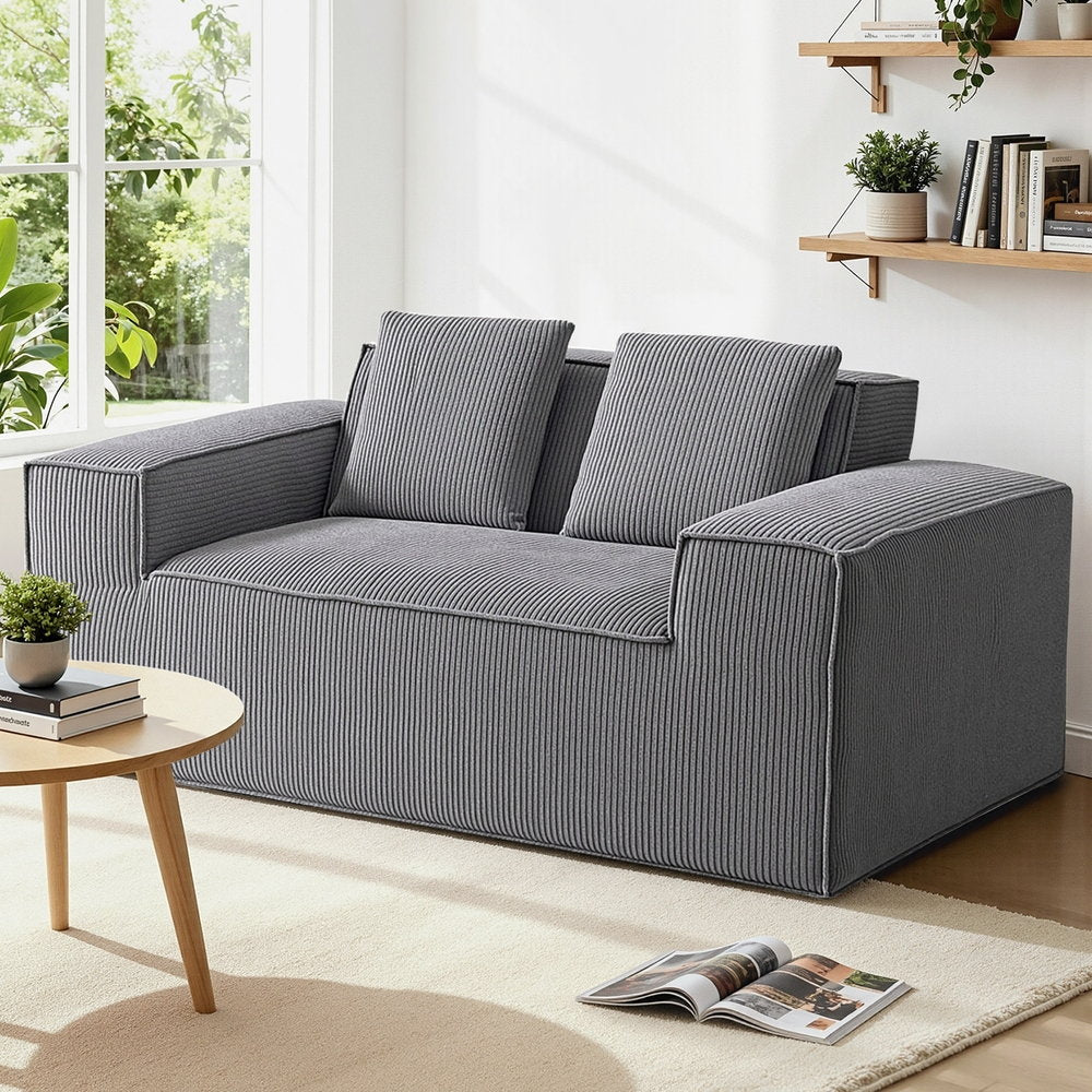 Artiss 2 Seater Sofa Loveseat Sofas Bed Couch No Assembly Corduroy Small Couches Apartement SB-COMP-CHA-GY