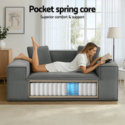 Artiss 2 Seater Sofa Loveseat Sofas Bed Couch No Assembly Corduroy Small Couches Apartement SB-COMP-CHA-GY