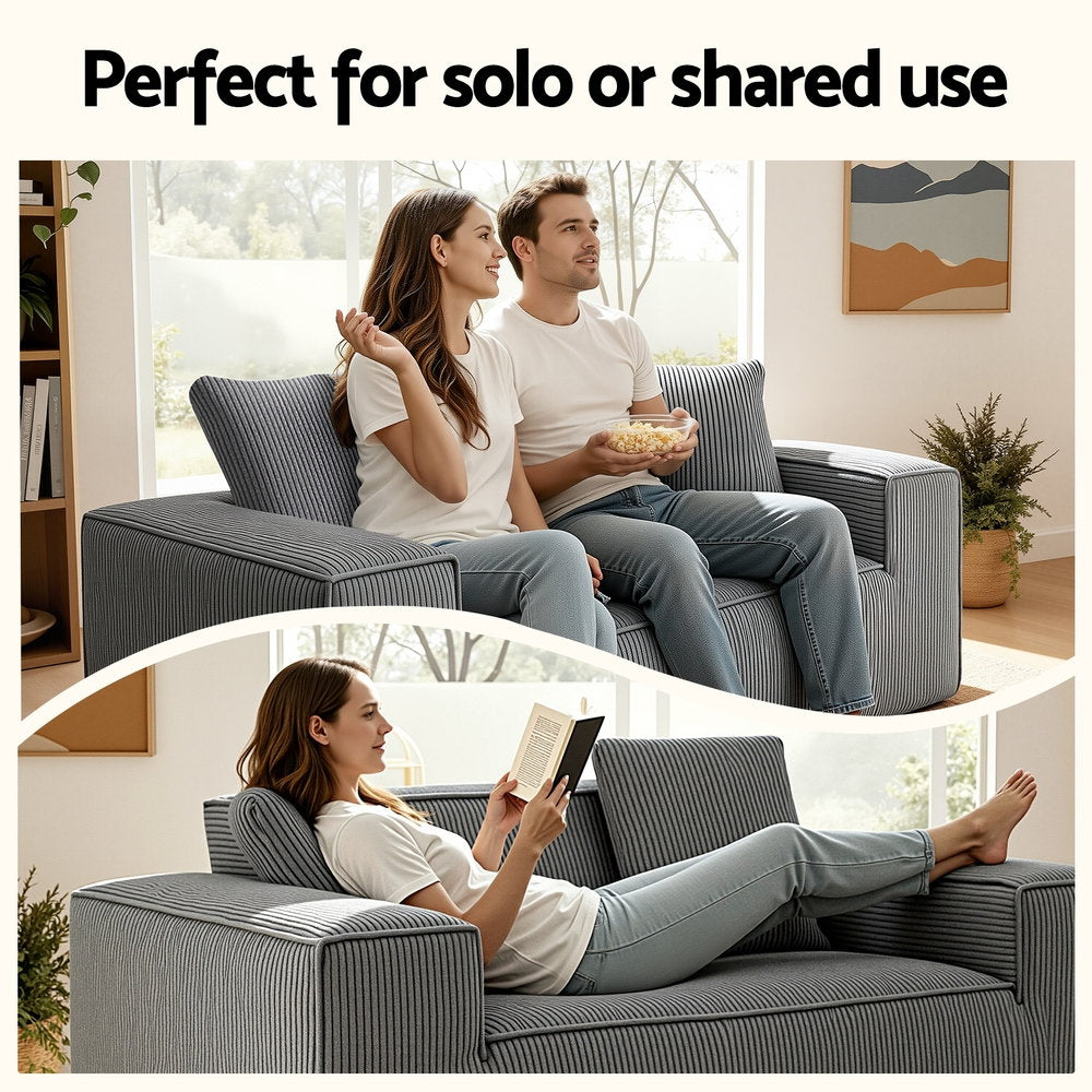 Artiss 2 Seater Sofa Loveseat Sofas Bed Couch No Assembly Corduroy Small Couches Apartement SB-COMP-CHA-GY