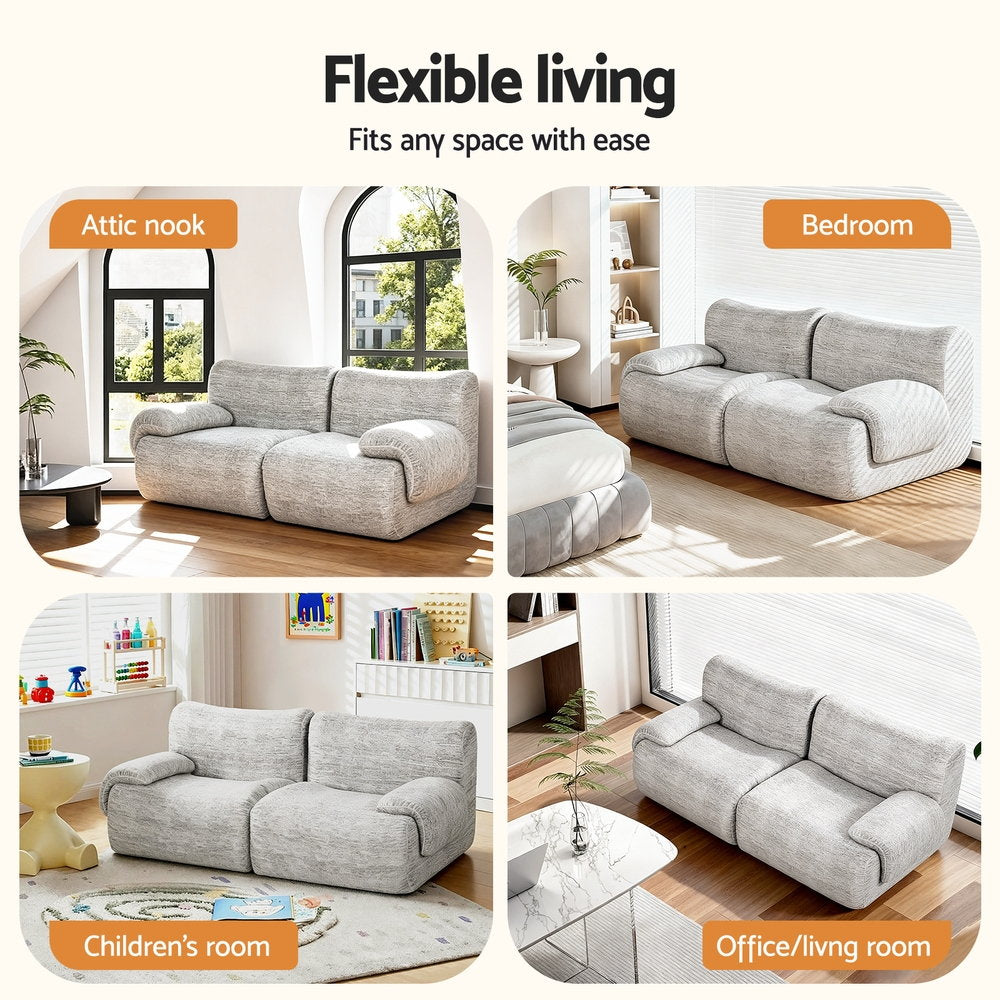 Artiss 2 Seater Sofa Modular Sectional Sofas Couch Bed No Assembly Living Room Grey SB-COMP-FAB-GY-AB