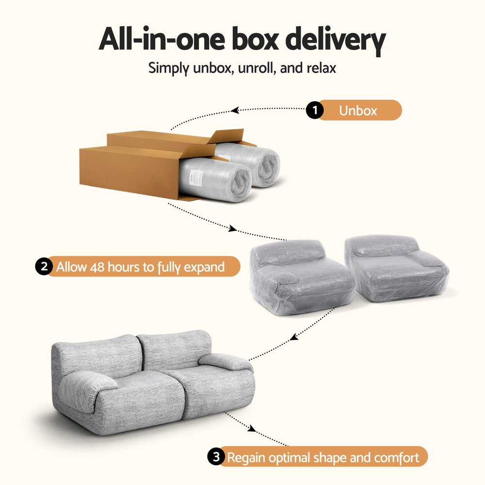 Artiss 2 Seater Sofa Modular Sectional Sofas Couch Bed No Assembly Living Room Grey SB-COMP-FAB-GY-AB