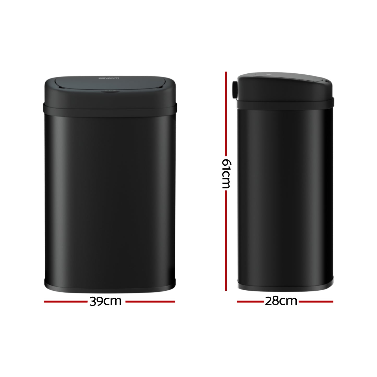 Devanti 50L Sensor Bin Motion Rubbish Automatic Black SB-D-50-BK
