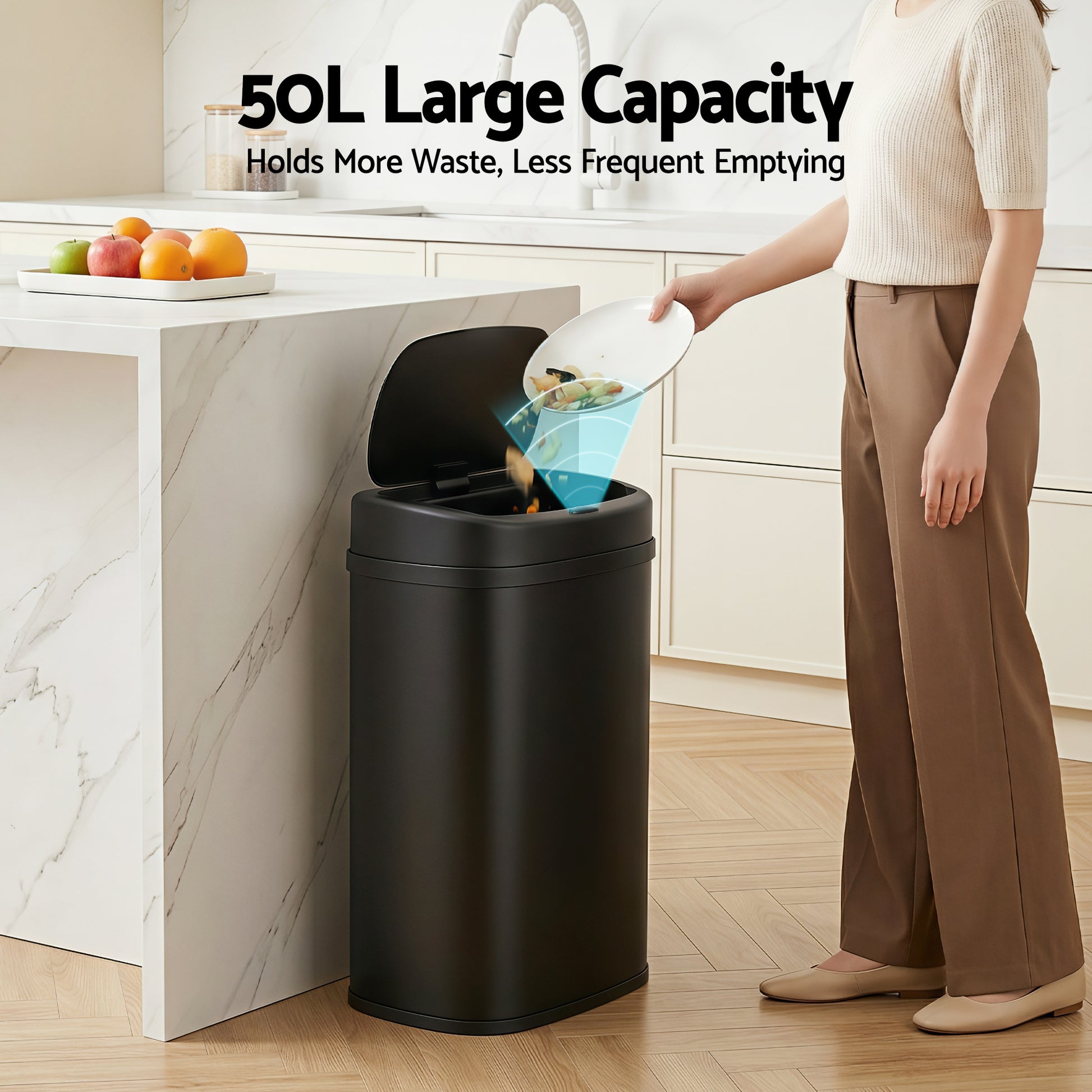 Devanti 50L Sensor Bin Motion Rubbish Automatic Black SB-D-50-BK