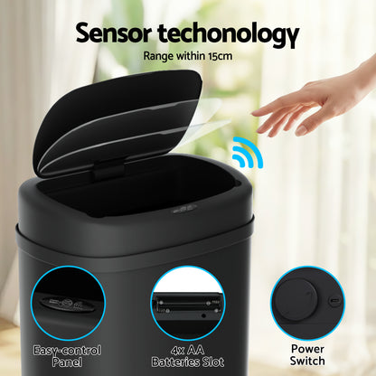 Devanti 50L Sensor Bin Motion Rubbish Automatic Black SB-D-50-BK
