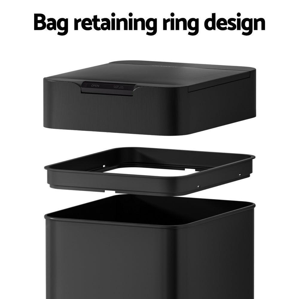 Devanti 50L Sensor Bin Motion Rubbish Bins Kitchen Automatic Trash Can Black SB-D-50-K250-BK