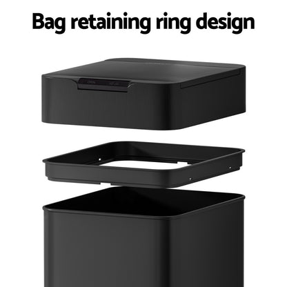 Devanti 50L Sensor Bin Motion Rubbish Bins Kitchen Automatic Trash Can Black SB-D-50-K250-BK