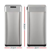 Devanti 50L Motion Sensor Bin Rubbish Bins Kitchen Automatic Trash Can Silver SB-D-50-K250-SI