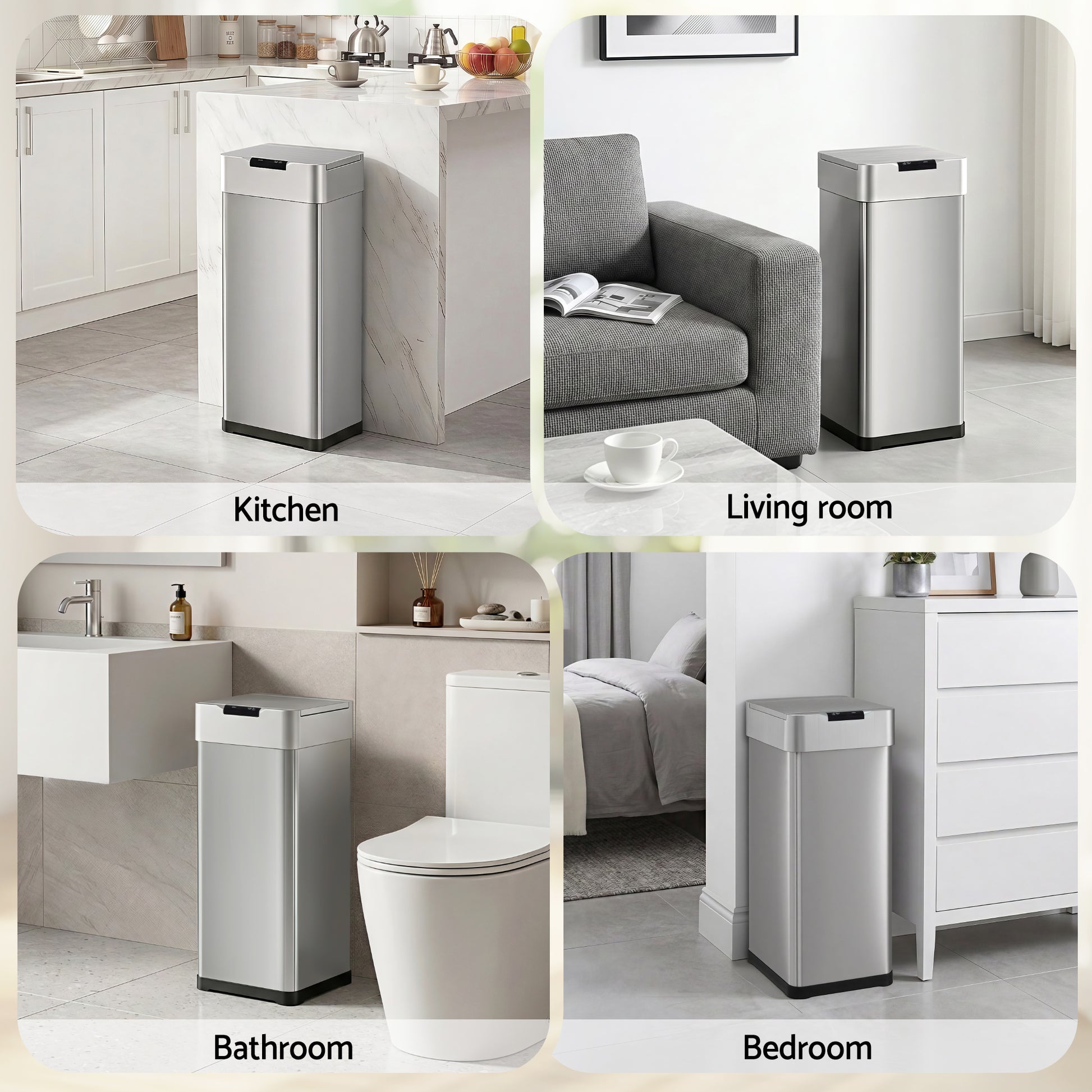 Devanti 50L Motion Sensor Bin Rubbish Bins Kitchen Automatic Trash Can Silver SB-D-50-K250-SI
