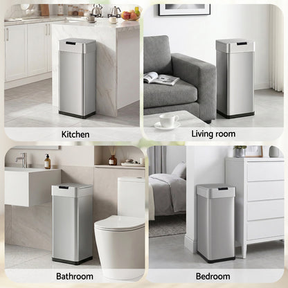 Devanti 50L Motion Sensor Bin Rubbish Bins Kitchen Automatic Trash Can Silver SB-D-50-K250-SI