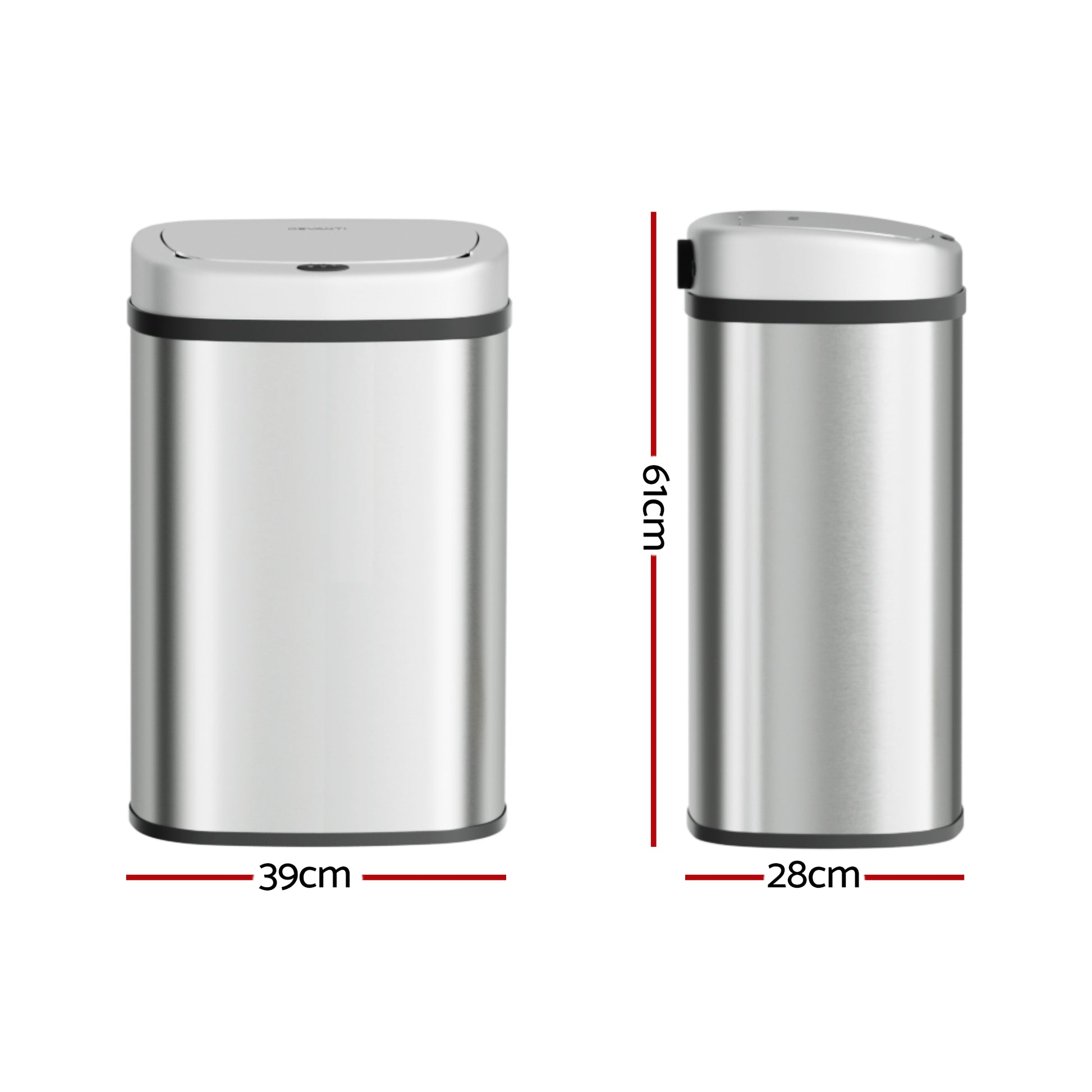 Devanti 50L Sensor Bin Motion Rubbish Automatic Silver SB-D-50-SS