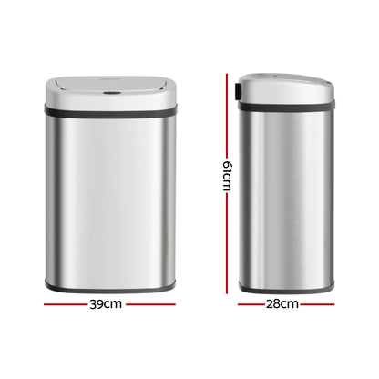 Devanti 50L Sensor Bin Motion Rubbish Automatic Silver SB-D-50-SS