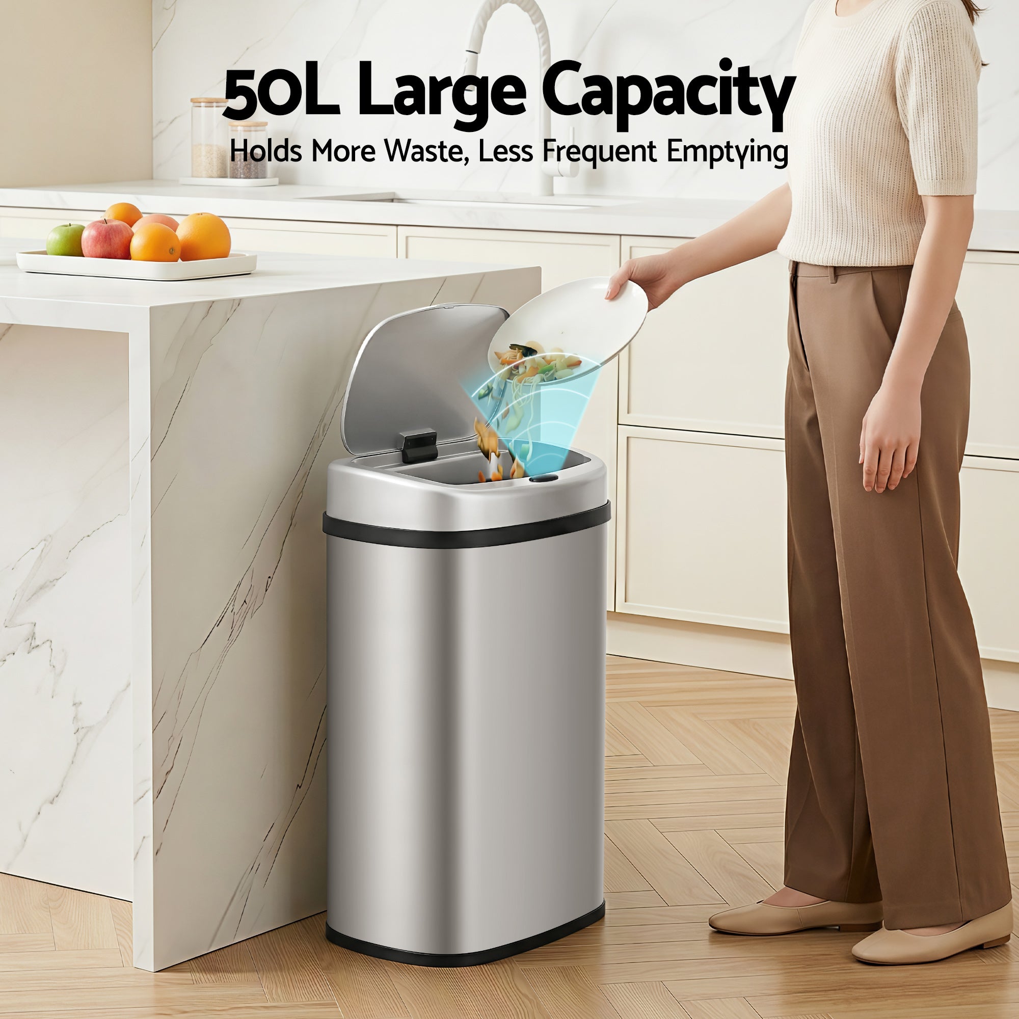 Devanti 50L Sensor Bin Motion Rubbish Automatic Silver