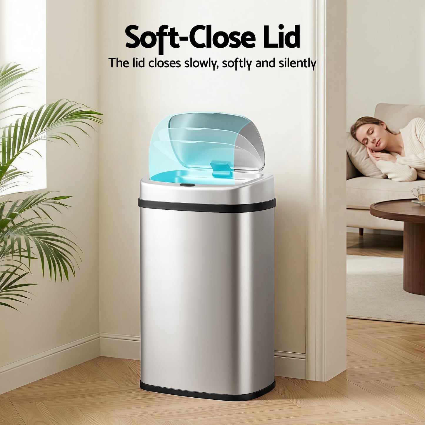 Devanti 50L Sensor Bin Motion Rubbish Automatic Silver SB-D-50-SS